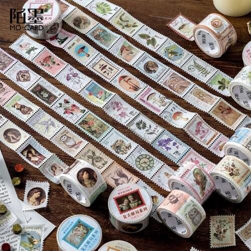 Vintage Flower Plants Animals Stamp Washi Sticker Material DIY Diary Junk Journal Decoration Label Sticker Album Scrapbooking