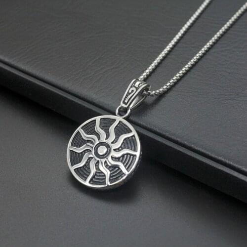 Vintage silver Color sun Mens' Pendant Necklace Trendy Stainless Steel Titanium Necklaces For Men Jewelry