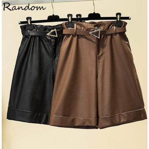 Plus Size High Waist PU Faux Leather Shorts Women Sashes Wide Leg Motorcycle Punk Style Autumn Winter Casual Loose Short Bottom