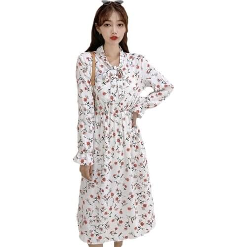 Spring Autumn Dress 2021 New Female Korean Floral Chiffon Dress For Women Women 155A