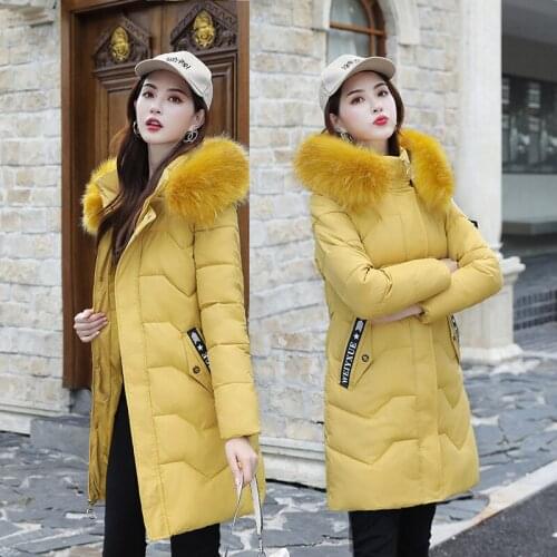 Winter Jacket Women 2020 Female Coat Hooded Slim Outwear Woman Long Parka Faux fur collar Cotton Padded Jacket Womens clothing