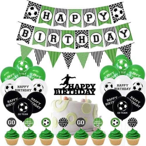 1set Football Balloons Soccer Happy Birthday Party Banner Cake Toppers Party Decorations For Football Fans Kids Toys