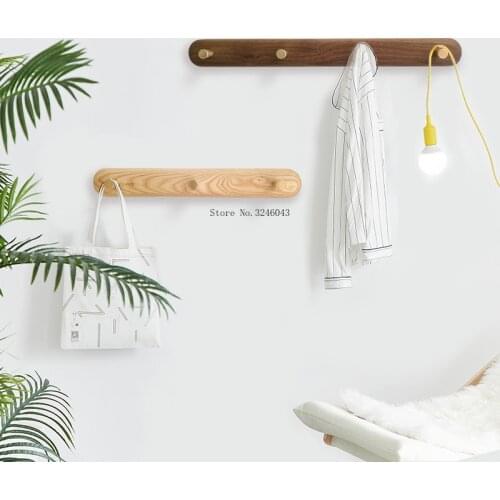 1pcs Nordic coat hook wood hanger wall hanging creative row hook porch bedroom brass door back wall hook
