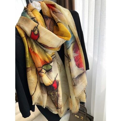 100% Cashmere scarf Fashion Women female autumn winter thin geometric abstract color long Thin Warm Soft Large shawl dual-use