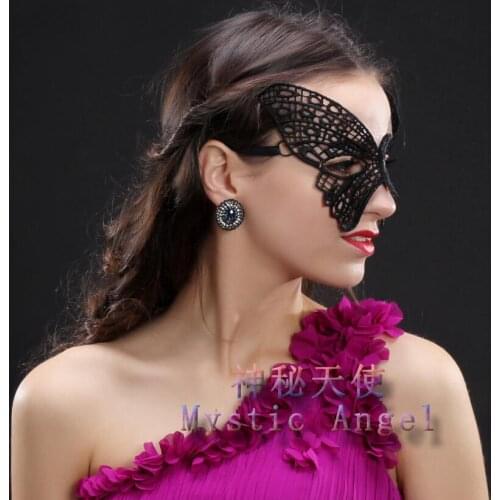 100%real womens black/white lace butterfly carnival black mask queen mask