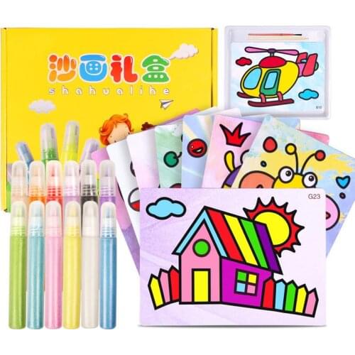 12pcs Childrens DIY Sand Painting Toys Childrens Drawing Board Set and Hand-painted Paper Craft Sand Painting Educational Toys