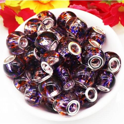 20 Pcs New Color Glass Bead Big Hole European Spacer Charms Fit Pandora Bracelet Bangle Snake Chain DIY Pendant Charm Jewelry