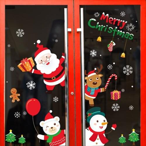 2021 Christmas Window Stickers Santa Claus Elk Snowflake Sticker Xmas New Year Home Decor Wall Glass Stickers