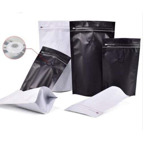 50pcs Side Opening 1/4~2 Pounds White/Black Aluminum Foil Coffee Valve Ziplock Bag Stand up Coffee Beans Packing Bag