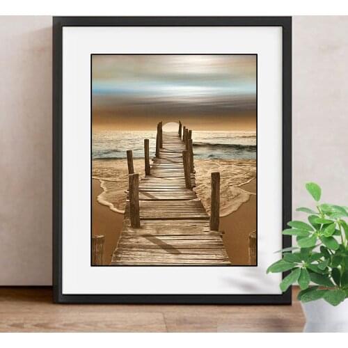 Diamond Embroidery Landscape DIY Kid Diamond Painting Full Square Seaside Picture Of Rhinestone Single-plank Bridge