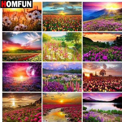 HOMFUN Diamond Painting Cross Stitch "Landscape flower" 5D DIY Diamond Embroidery Full Square/round Rhinestone Of Picture
