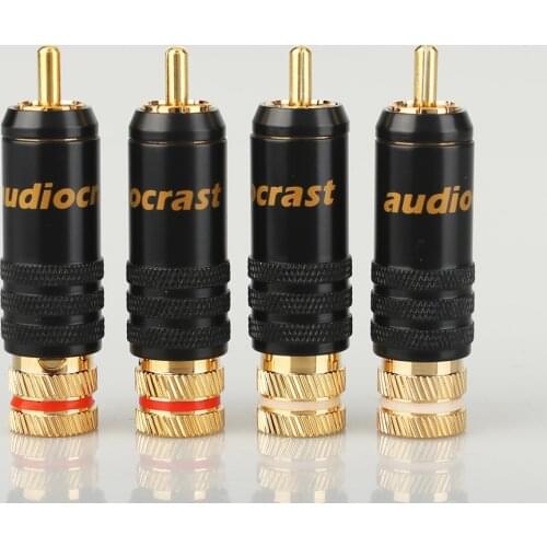 Audiocrast 4pcs 24K Gold Plated RCA Audio Plug Lock Soldering Audio/Video plugs Connector