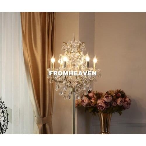 Free Shipping Nordic Iron 6 Lights Crystal Table Lamps D52cm Gold Retro Crystal Floor Lights Living Room Bedroom Decora Lighting