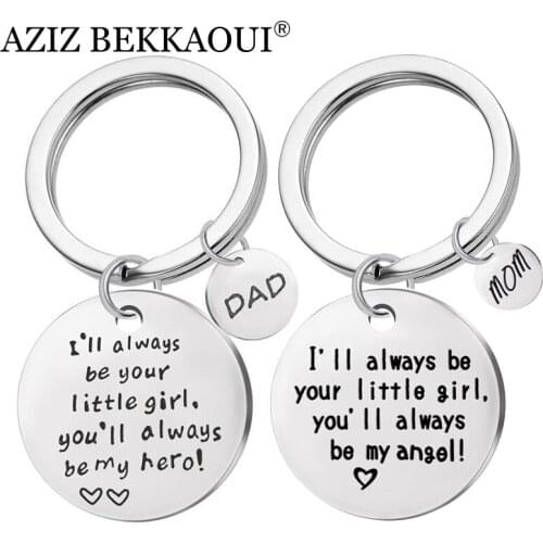 AZIZ BEKKAOUI Round Stainless Steel Love Keychain for Dad Fashion Jewelry Keyring Pendant for Mom Family Gift Dropshipping