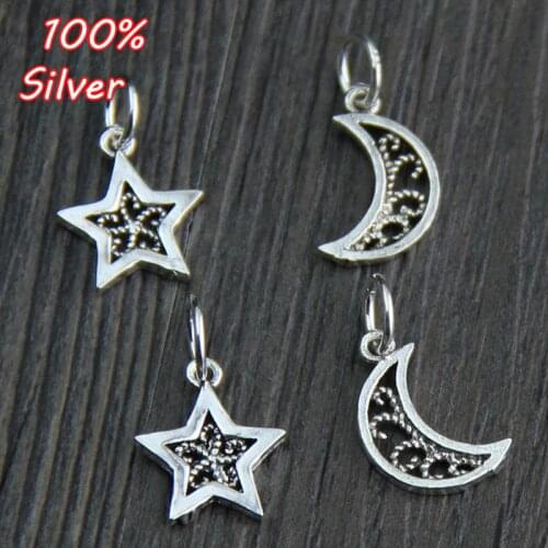 2pcs New Genuine 100% 925 Sterling Silver Color Moon Star Bead Fit Original Charms Bracelet Jewelry Making