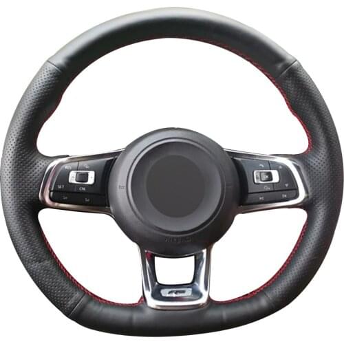 Black Synthetic Leather Car Steering Wheel Cover for Volkswagen Golf 7 GTI Golf R MK7 VW Polo GTI Scirocco 2015 2016