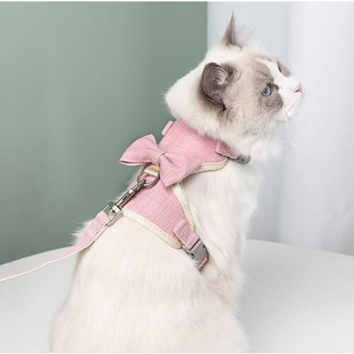 Kitten Animals Decoration Accessories Adjustable Breastplates with Bowknot Pet Cats Leash Small Cat Harness Set Goods for Cats