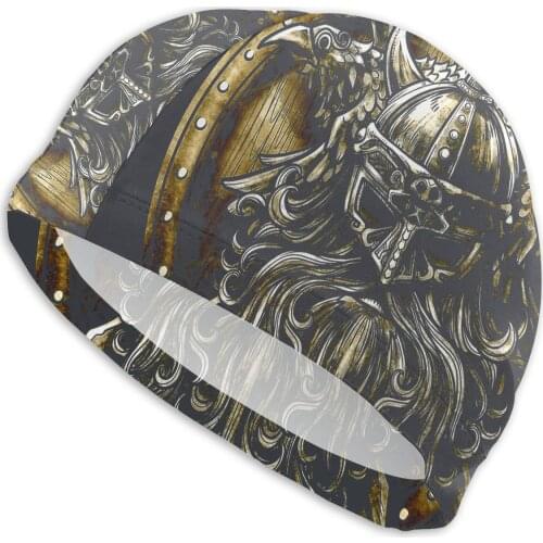 Mens Viking Swim Caps Viking Shield Nordic Norse Valhalla Poster Bath Caps Swimwear For Swimming in the Pool
