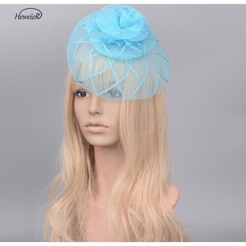 Elegant Women Fascinator Church Derby Hats Lady Bridal Handmade Mesh Flower Hair Clip Hairpiece Hair Pins Party Headdress
