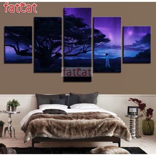 FATCAT Tree Abstract Nightscape 5 Piece Diy Diamond Painting Full Square Round Drill Mosaic Embroidery Sale Decoration AE2571