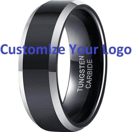Customize Engrave Your Logo Name Photo Design Rings 8MM Black Tungsten Carbide Wedding Engagement Special Rings for Men Women