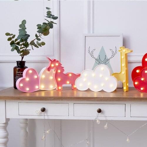 Ins wind soft sister room decoration flamingo cactus unicorn girl heart bedroom creative decoration night light