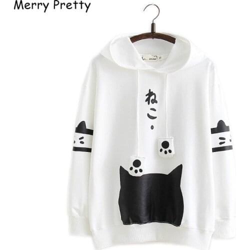Merry Pretty Harajuku Neko Cat Kawaii Hoodie Lolita Junior Cute Ear Hoody Pullover Student Girls Autumn School Lovely Hoodies