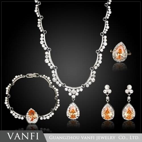 Kfvanfi rhinestones champagne crystal jewellery sets for women water drop shaped white gold color jewellery for party wedding