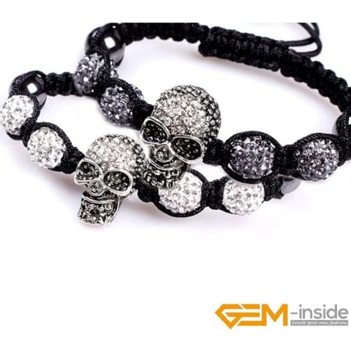 Crystal Skull Bracelet Jewelry 10mm Micro Pave CZ Disco Ball Crystal Rhinestones Beads Bracelets Bangles For Men Women Gifts
