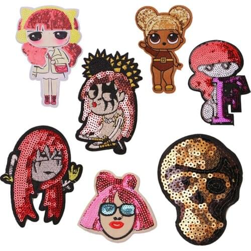 Cute little girl, taro, sequins cartoon icon Iron on Patches for Clothing DIY Stripes Clothes Patchwork Stickers Custom Badges