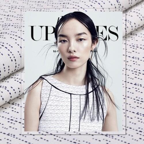 Paris Style Blue and White Minimalist Dotted Jacquard Fashion Fabric Blended Linen Suit Fabric