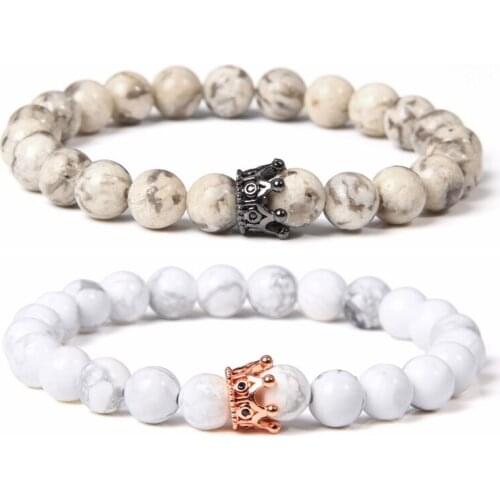 Trendy Bracelet for Men metal Crown Womens Bracelets Natural Stone Beads Wristband Boho Couple Bracelet Gifts Friends jewelry