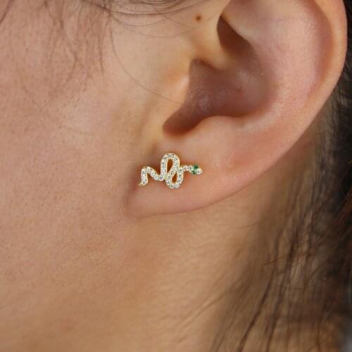 Real 925 sterling silver Snake shape cz earring Gold color AAA cz paved women multi piercing earrings personality gift