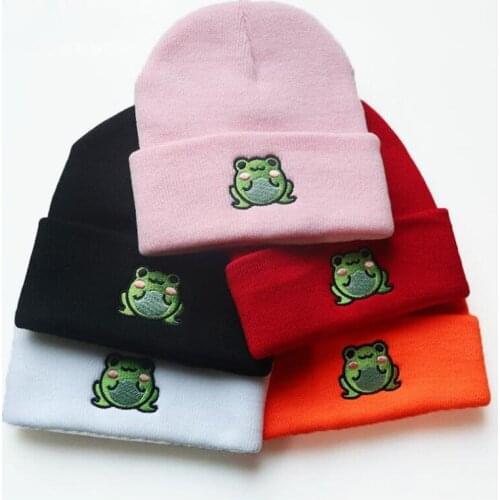 New Embroidery Frog Hat Women Men Winter knitted Beanie Cap Cute Cartoon Fashion Boy Gril Hats Ski Warm Unisex Casual Hats
