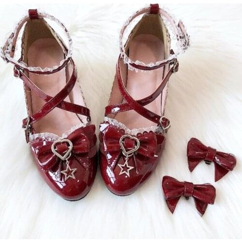 New Japanese Gothic Anime Cosplay Sweet Lolita Shoes Mid Heel Pu Kawaii Wedding Tea Party Loli Cos Female Goth Retro Pointed Toe