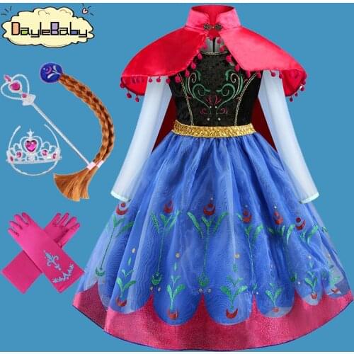Authentic Anna Dress Costume with Double layer Cape Cloak Halloween Costume Fancy Dress Elsa Anna Cartoon Movie Party Dress