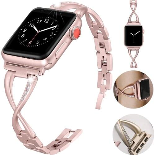Metal strap for apple watch band 44mm/40mm/42mm/38mm stainless steel bracelet woman diamonds wrist belt iwatch series 4 3 5 se 6