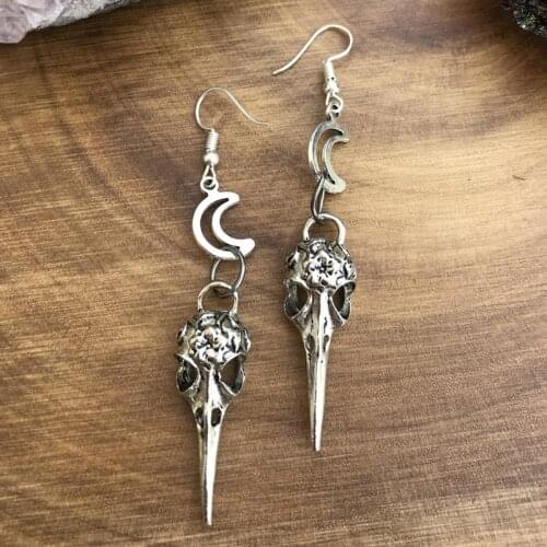 Bird-shaped Skull Pendant Hollow Moon Earrings / Bird Bone Jewelry Earrings