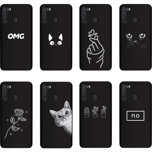 QAQsam Silicone Cover For Samsung Galaxy A21 Case Painting Flower Cat Moon Matte Phone Cases Funda