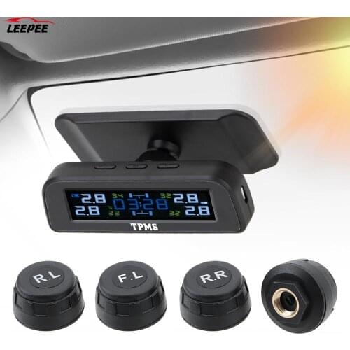 Solar TPMS Car Tyre Pressure Monitor Tire Pressure Monitoring System Temperature Warning Fuel Save With 4 External Sensors