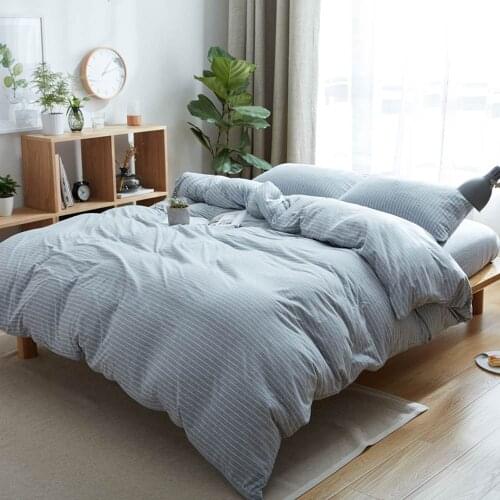 Svetanya Grey Lines White Knitted Cotton Bedding Set Soft Warm Linens Single Queen King Flat Fitted Sheet Pillowcase Duvet Cover