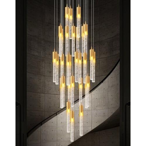 LED Stair Chandelier Crystal Duplex Building Lighting Simple Creative Rotating Stairwell Light Luxury Nordic Long Chandelier