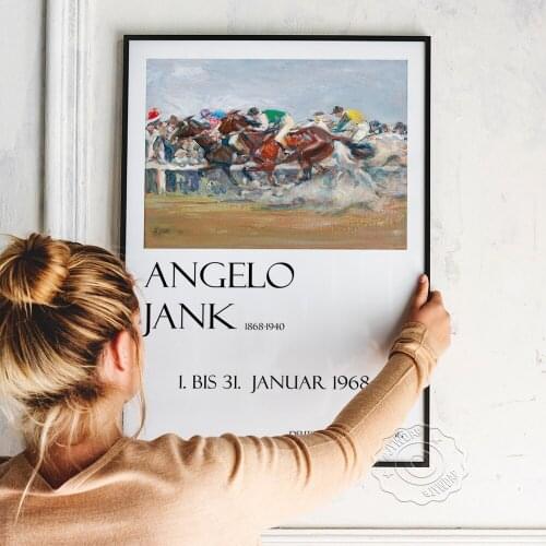 German Animal Painter Angelo Jank 1968 Vintage Exhibition Poster, Nordic Style Horse Race Canvas Painting, Kids Room Wall Art