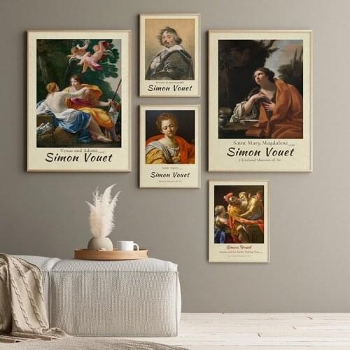 World Famous Simon Vouet Venus and Adonis Exhibition Vintage Canvas Painting Poster Print Wall Art Picture Bedroom Home Decor