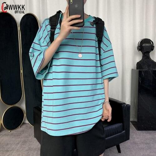 WWKK Fashion T Shirt Mens Cotton Tshirt Striped For Men Tee Summer Japanese Casual T-shirts Streetwear Fitness Tees Oversized