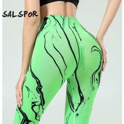 SALSPOR Women Fitness Leggings Tie Dye Printed High Waist Push Up Pants Breathable Casual Skinny Yoga Sports Legging Sweatpants