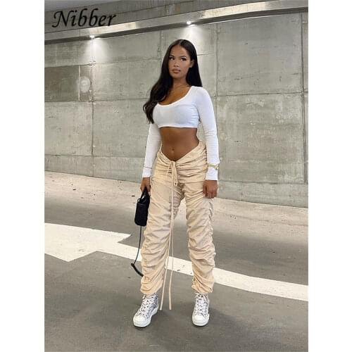 Nibber Women Autumn Winter Warm Pants Solid Casual Fitness Sweatpants 2021 Streetwear Soft Drawstring Slacks Pleated Trousers
