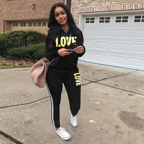 CM.YAYA Love Letter Print Sport Women Set Two Pieces Set Tracksuit Sweatshirt Tops Jogger Sweatpant Suit Outfit Matching Set