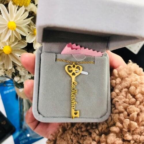 Custom Key Name Necklace For Women Stainless Steel Gold Heart Infinity Love Key Necklaces For Girlfriend Valentine Jewelry Gift