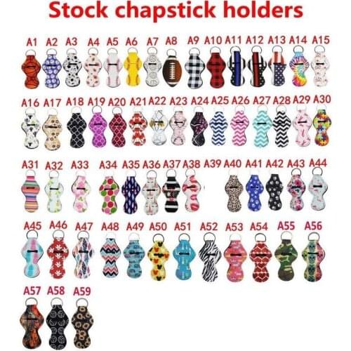 12 Pcs Unique Fun Design Neoprene Lip Balm Keychain Holder Chapstick Holder Keychain 59 Different Vibrant Prints